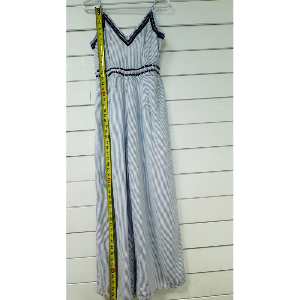 Japna Womens Blue White Striped Embroidered Wide Leg Jumpsuit Medium NWT - Picture 6 of 8